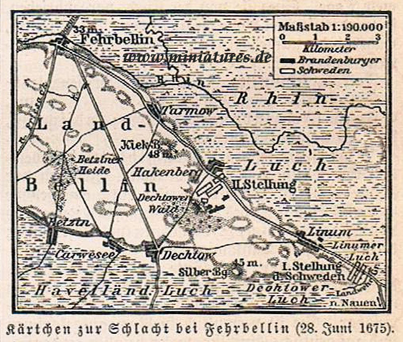 Kärtchen zur Schlacht bei Fehrbellin, 28. Juni 1675.