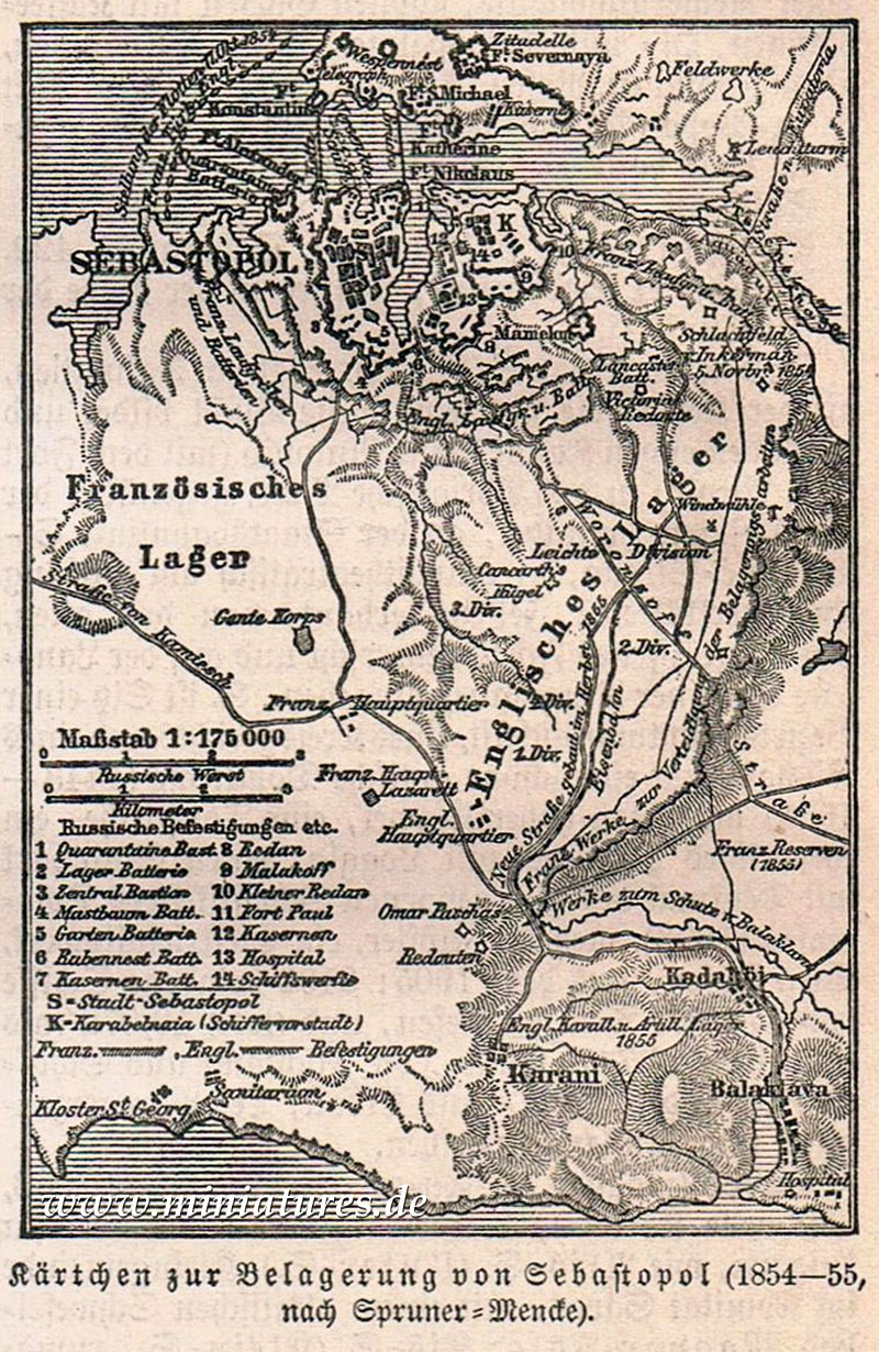 Kärtchen zur Belagerung von Sewastopol, 1854–55, nach Spruner-Mencke.